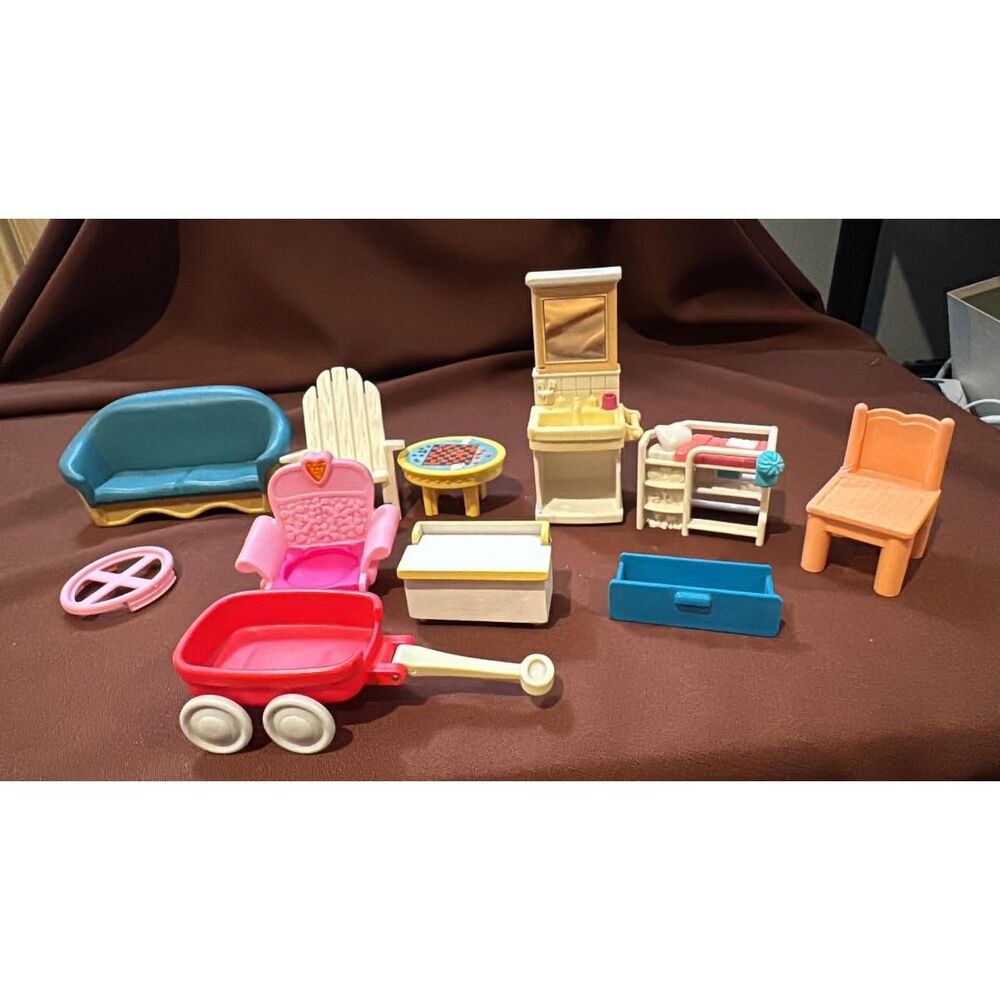 Vintage Lot of Doll Furniture  Misc Piece Plastic  Fisher Price Wagon